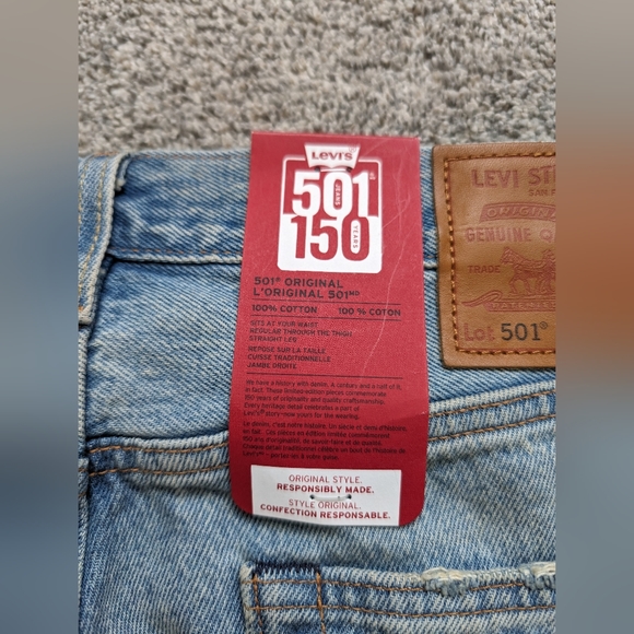 Levis 501 150th Anniversary Jeans Distressed Patchwork Men’s Size 34x34 NWT - Picture 11 of 16